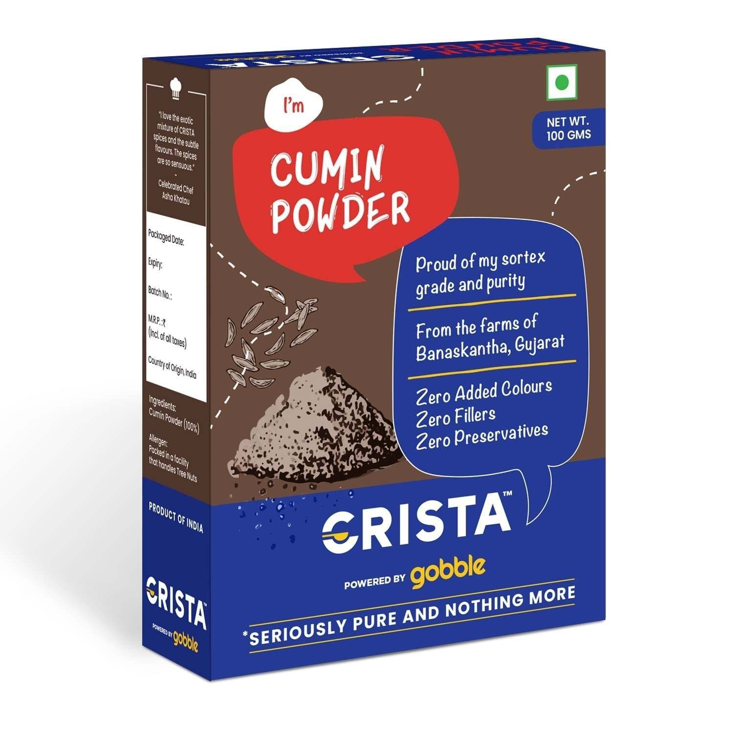 uk71jy5o2lOSL-1-1.jpg CRISTA 100 gms Cumin Powder | Jeera Powder Zero added Colours, Fillers, Additives & Preservatives | Premium Grade | Brownish-grey | Natural & Aromatic | Farm Fresh - Image 1