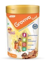 Groviva Gold Milk Protein Powder for Kids | 2-6 Years | 400g Chocolate Jar| 46 Nutrients | Growth & Digestive Nutrients | Supports Physical Growth, Brain Development, Immunity & Eye Health - Fast UK Delivery