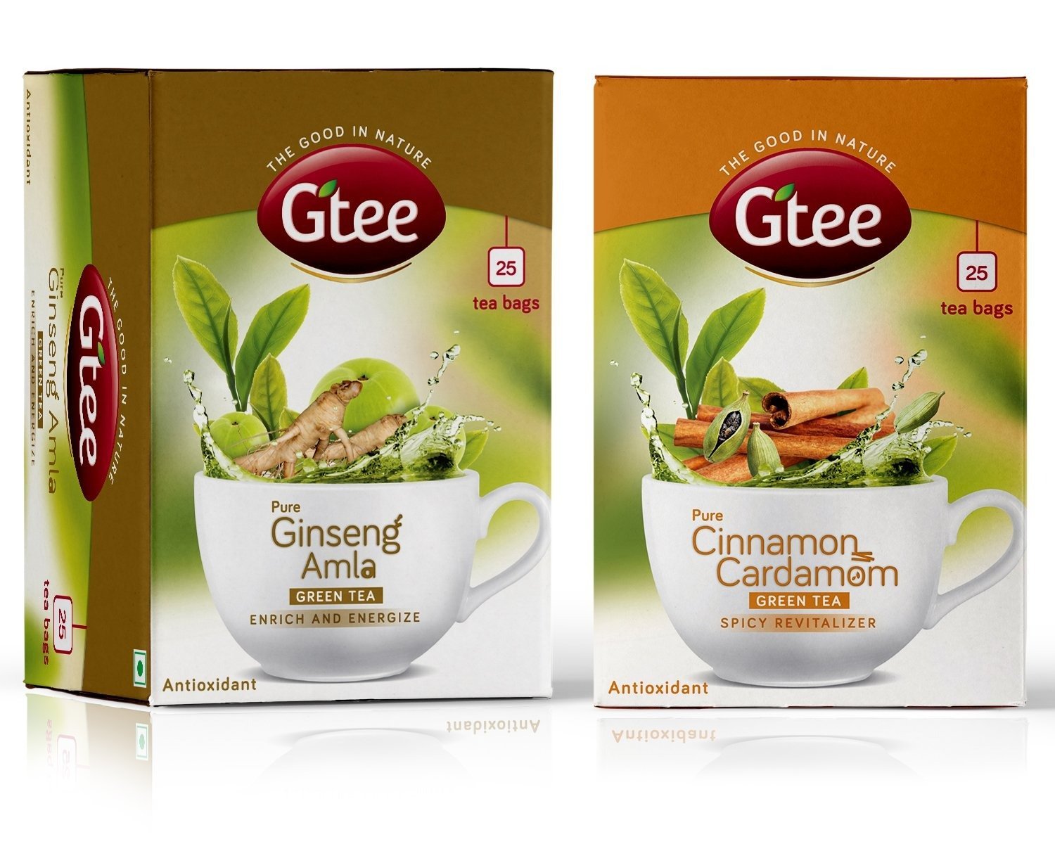 uk71lNaGzkOaL-1.jpg GTEE Green Tea Bags - Ginseng & Green Tea Bags - Cinnamon & Cardamom, 25 Tea bags (Pack of 2) - Fast UK Delivery - Image 1