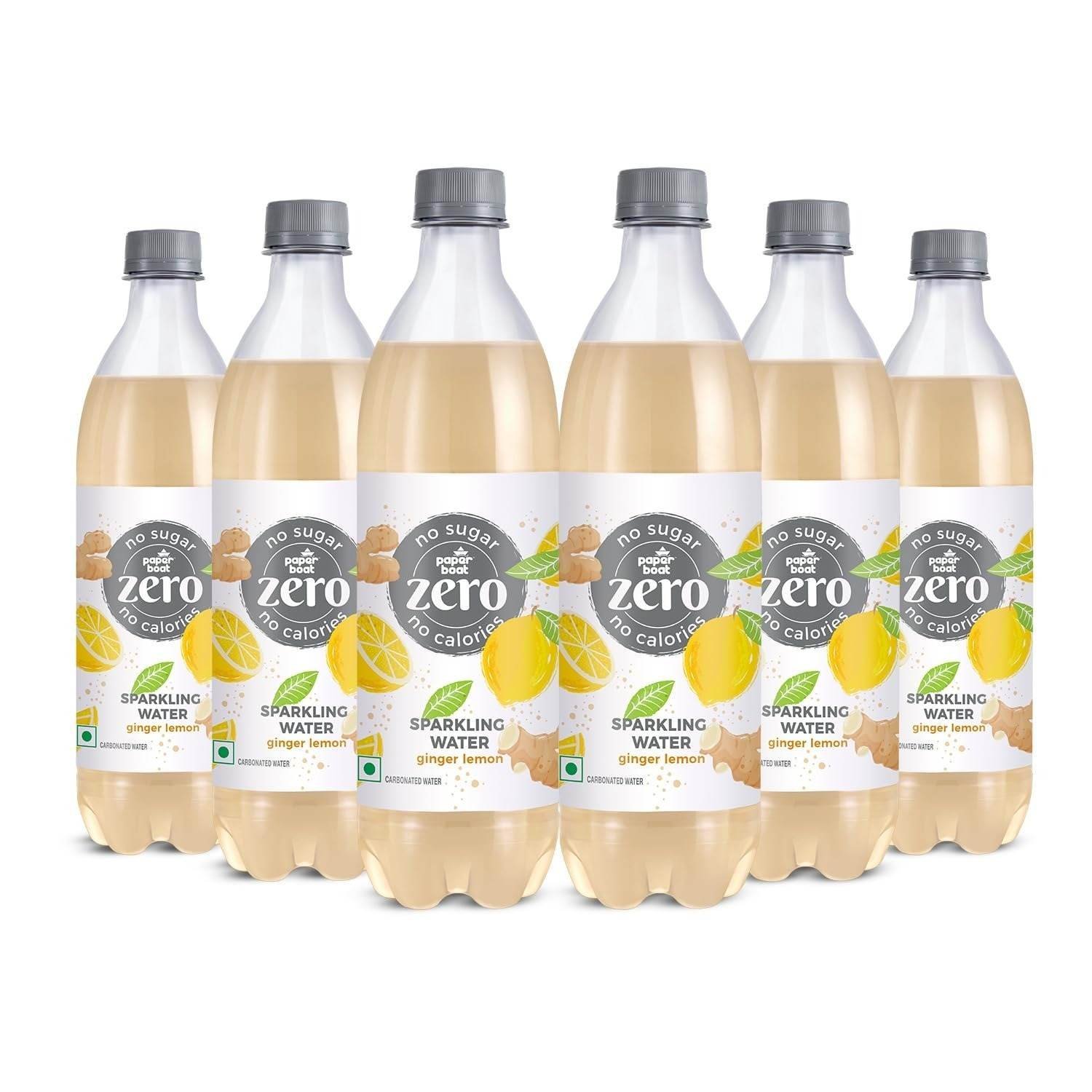 uk71laQ-LEApL-1-1.jpg Paper Boat Ginger Lemon Sparkling Water, Pack of 6, 600ml Each | Carbonated Water | Zero Sugar, Zero Calories I Sugar Free - Fast UK Delivery - Image 1