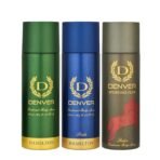 DENVER Hamilton Deo, Sporting Club Rider & Pride Deo - 200ML Each (Pack of 3) Long Lasting Deodorant Spray - For Men (600 ml, Pack of 3) - Fast UK Delivery
