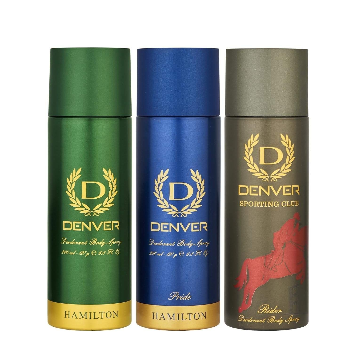 uk71mOFkZigL-1.jpg DENVER Hamilton Deo, Sporting Club Rider & Pride Deo - 200ML Each (Pack of 3) Long Lasting Deodorant Spray - For Men (600 ml, Pack of 3) - Fast UK Delivery - Image 1
