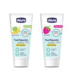 Chicco Toothpaste Apple-Banana (50ml) and Strawberry (50ml) Combo (100ml total) - Fast UK Delivery