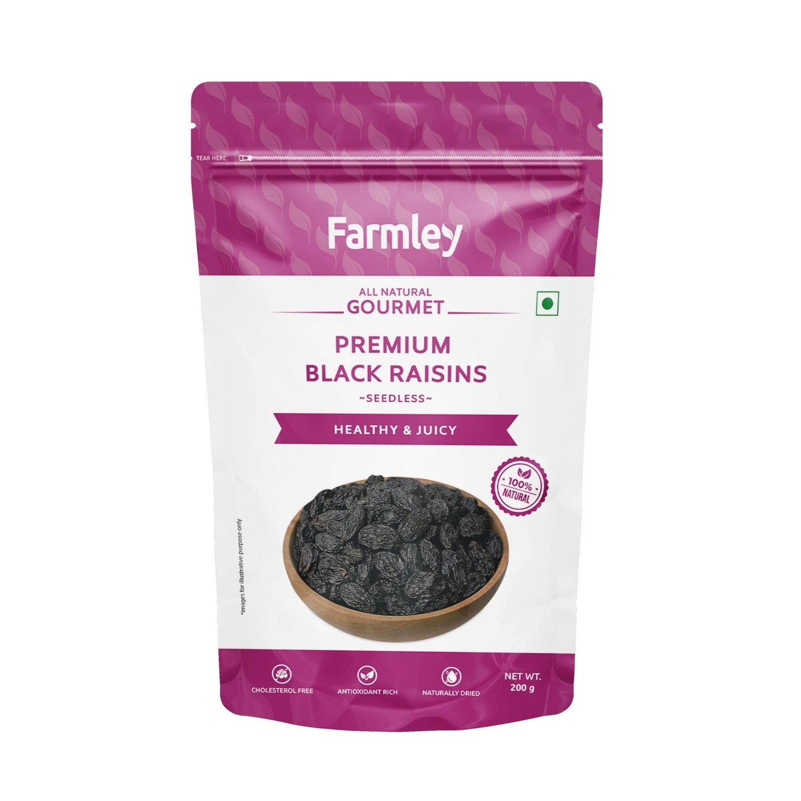uk71nOxj4HcL-1.jpg Farmley Black Raisins Seedless I 200 g, Pack of 1 I Kishmish, Dry Fruits Source Of Potassium, Healthy & Nutritious - Fast UK Delivery - Image 1