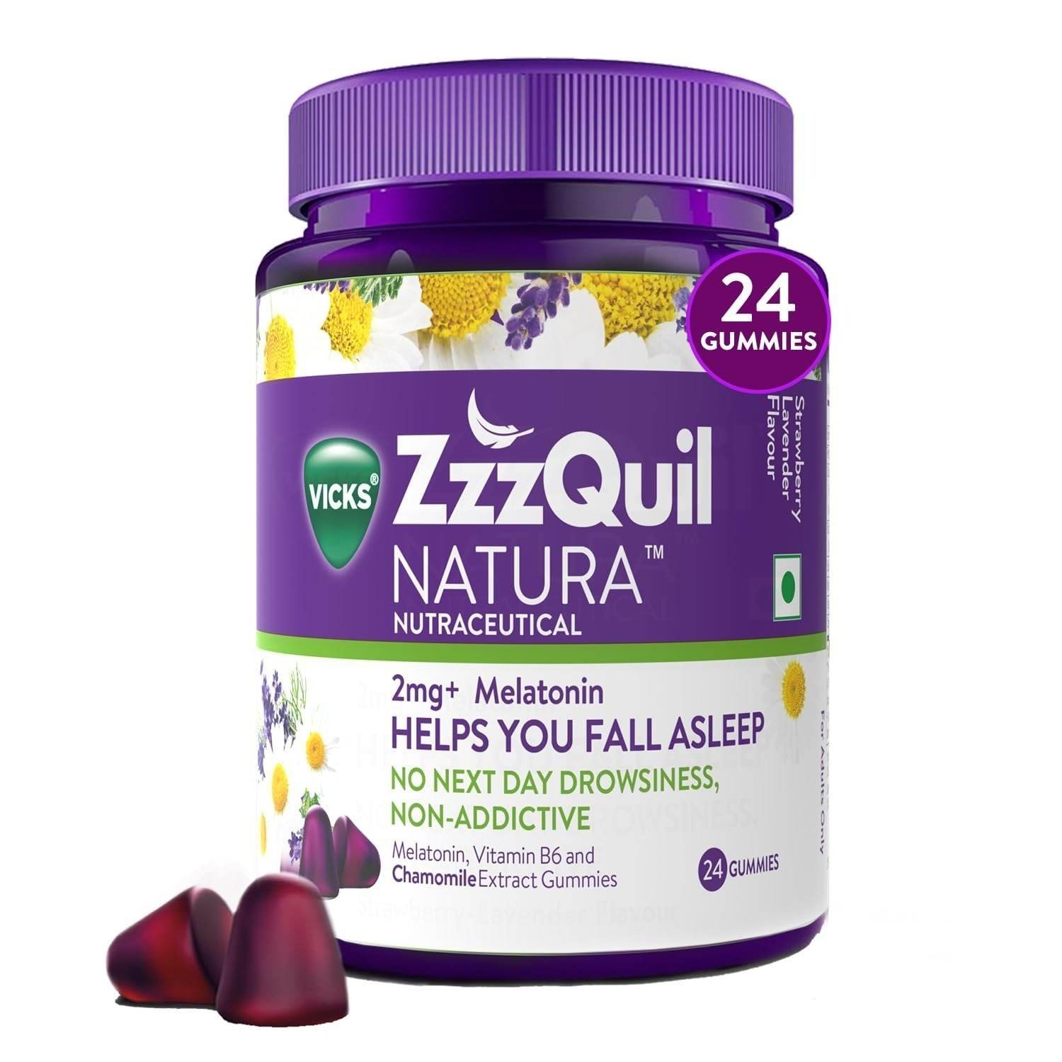 uk71nYkhNXe4L-1-1.jpg Vicks ZzzQuil Natura, 24s Pack, Non-Addictive Sleep-Aid Gummy, Melatonin helps you fall Asleep Fast - Fast UK Delivery - Image 1