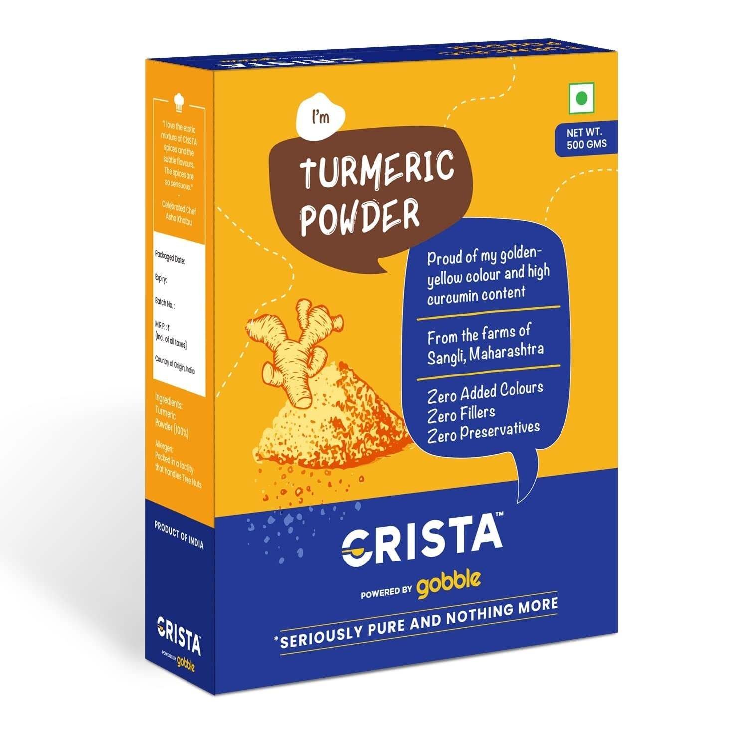 uk71nrfGx3UtL-1-1.jpg CRISTA 500 gms Turmeric Powder | Pure Turmeric | Ground in-house | Zero added Colours, Fillers, Additives & Preservatives | Natural - Image 1