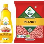 24 Mantra Organic Unrefined Groundnut Oil/Moongphali ka Tel- 1 L | Pack of 1 | 100% Organic | Chemical Free & Pesticides Free | Double Filtered | Expeller-Pressed & 24 Mantra Organic Raw Peanut, 1kg - Fast UK Delivery