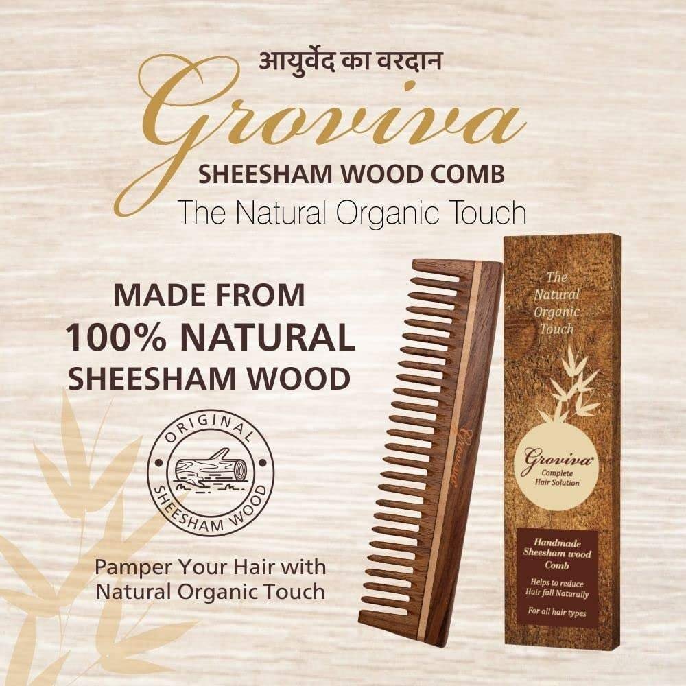 uk71p7SuU1JVL-1-1.jpg Groviva Sheesham Wood Comb 14 FC | For Hair Growth | Hair Straightening | Frizz Control | Comb for Men & Women | Oil Treated | Wide Tooth (One Size, 3) - Fast UK Delivery - Image 1