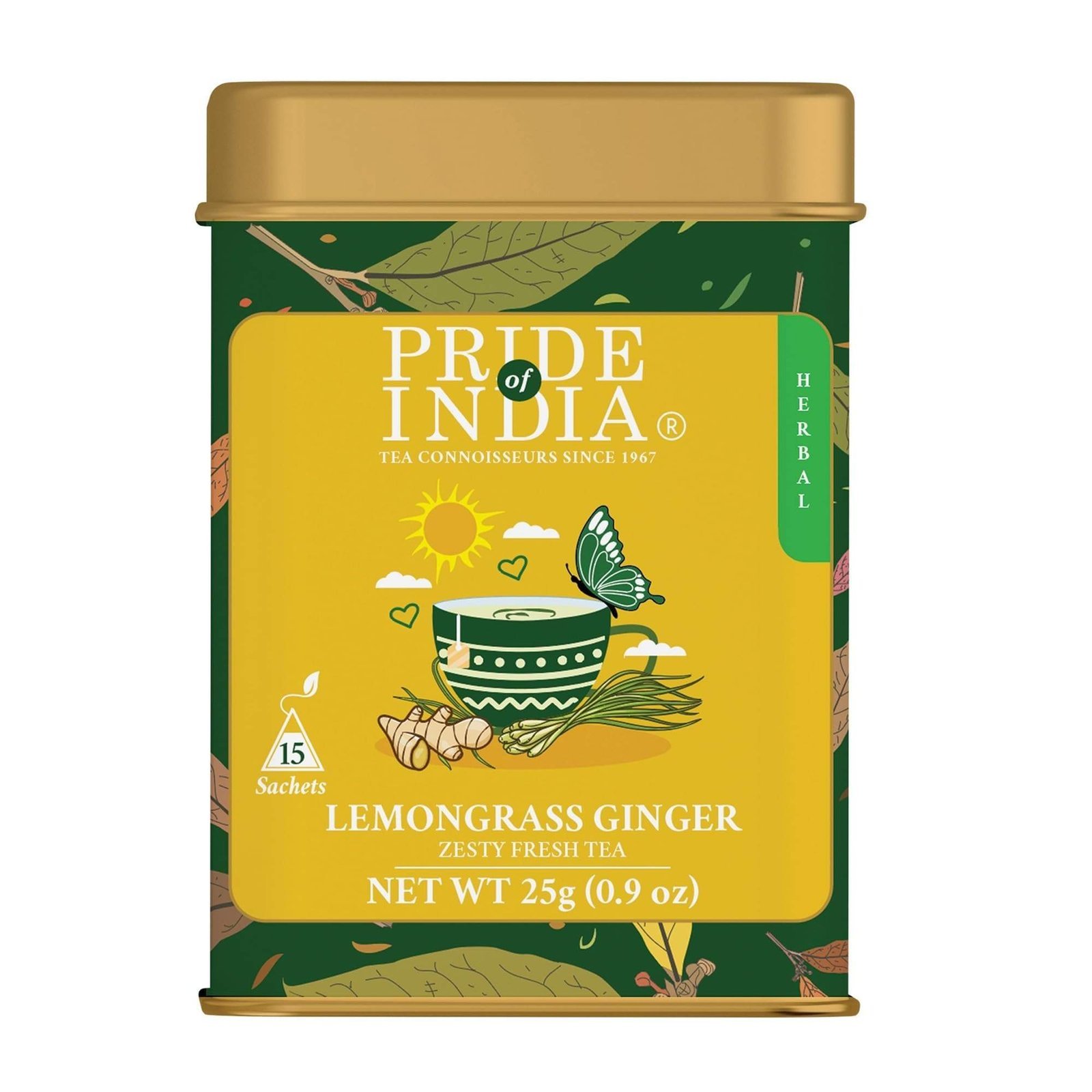 uk71pdLACTsDL-1.jpg Pride of India | Lemongrass Ginger Zesty Fresh Tea | 15 Pyramid Full Leaf Individually Wrapped Tea Bags | 100% Herbal Blend from Single Origin | Tangy & Spicy Flavor | Caffeine-Free - Fast UK Delivery - Image 1