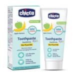 Chicco Toothpaste for Kids (6m-6y), Apple-Banana Flavour, 50g | Fluoride-Free | Removes Plaque, Helps Prevent Cavities - Fast UK Delivery