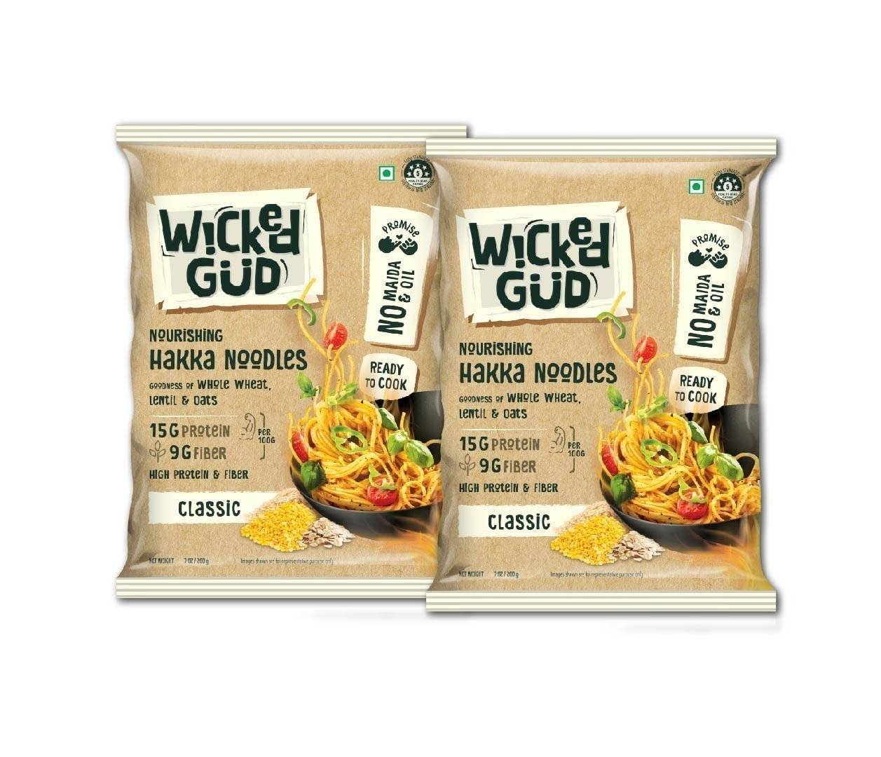 uk71qiYU64DL-1.jpg WickedGud Hakka Noodles (200gm x 2) No Maida | No Oil | No MSG | High Protein | High Fibre | Cholesterol Free - Fast UK Delivery - Image 1