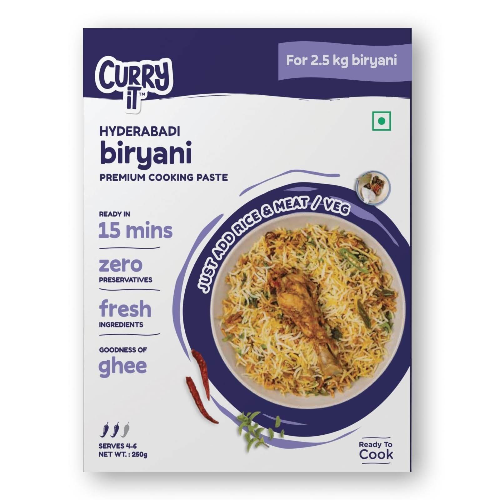 uk71rJjKl9pPL-1-1.jpg CURRYiT Instant Hyderabadi Biryani Curry Paste | Just Add Rice & Chicken, Mutton, Paneer | Ready in 30 Mins | Serves 4-6 | Made with Ghee | No Preservatives | Ready To Cook Indian Masala Gravy | 250g - Fast UK Delivery - Image 1