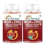 Dr. Morepen Iron & Zinc Tablets|Enriched with Iron,Zinc,Vitamin C & B12|Natural & Safe for Unisex|60 Veg Tablets (Pack of 2), 500 grams - Fast UK Delivery