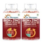Dr. Morepen Iron & Zinc Tablets|Enriched with Iron,Zinc,Vitamin C & B12|Natural & Safe for Unisex|60 Veg Tablets (Pack of 2), 500 grams - Fast UK Delivery