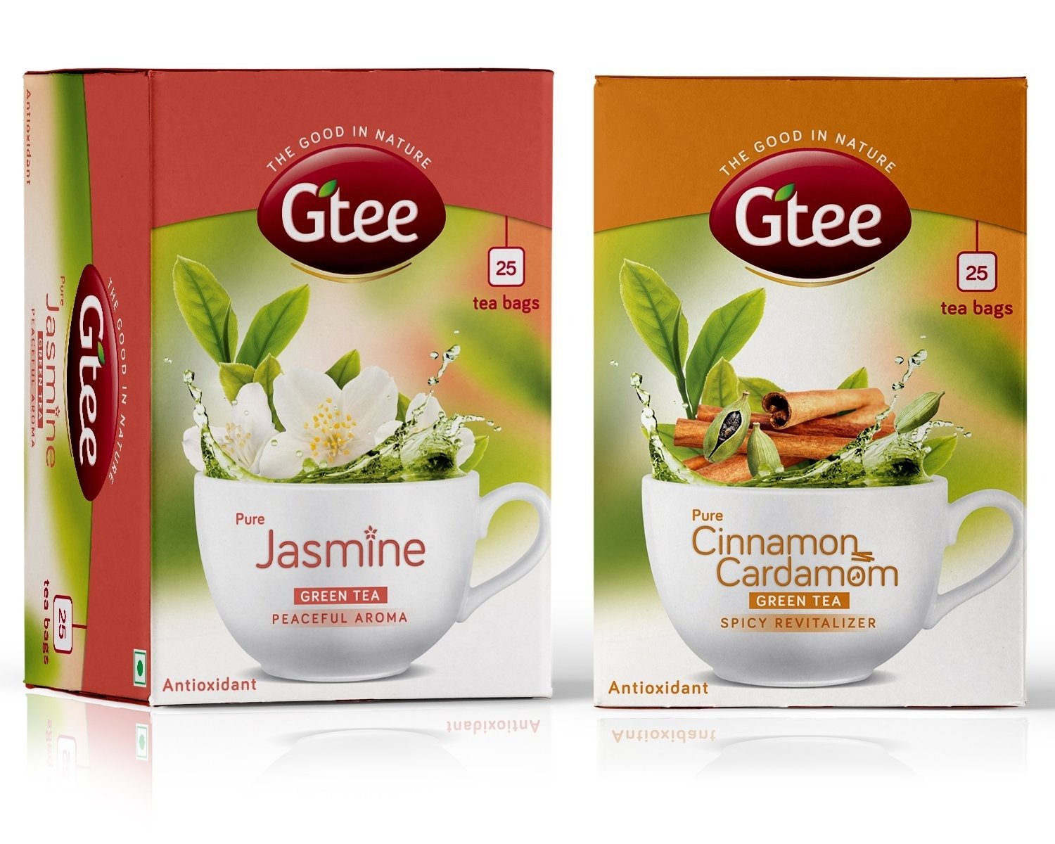 uk71sNyeGbTL-1.jpg GTEE Green Tea Bags - Jasmine & Green Tea Bags - Cinnamon & Cardamom, 25 Tea bags (Pack of 2) - Fast UK Delivery - Image 1