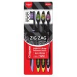 Colgate Zigzag Charcoal Medium Bristle Manual Toothbrush For Adult - 4 Pcs, Removes Germs In Between Teeth, Soft-Tongue Cleaner - Fast UK Delivery