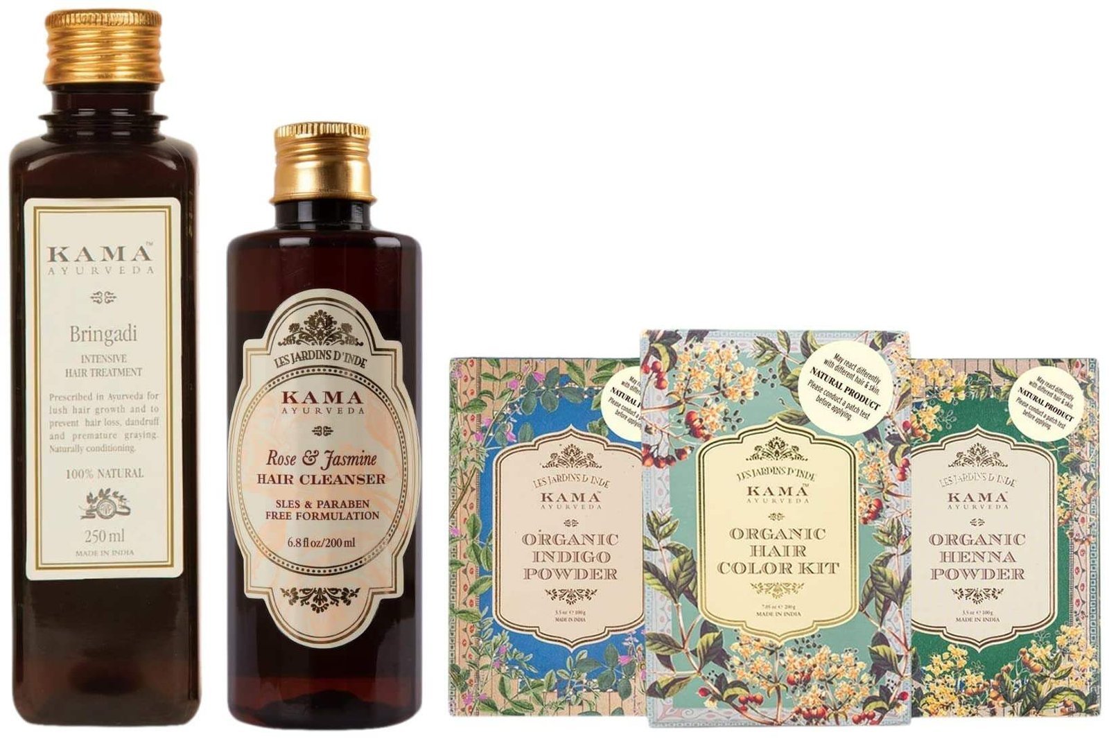 uk71tMGHiwsqL-1-1.jpg Kama Ayurveda Natural Organic Hair Color Kit & Kama Ayurveda Bringadi Intensive Hair Treatment Oil, 200ml& Kama Ayurveda Rose & Jasmine Hair Cleanser with Hibiscus, 200ml - Fast UK Delivery - Image 1