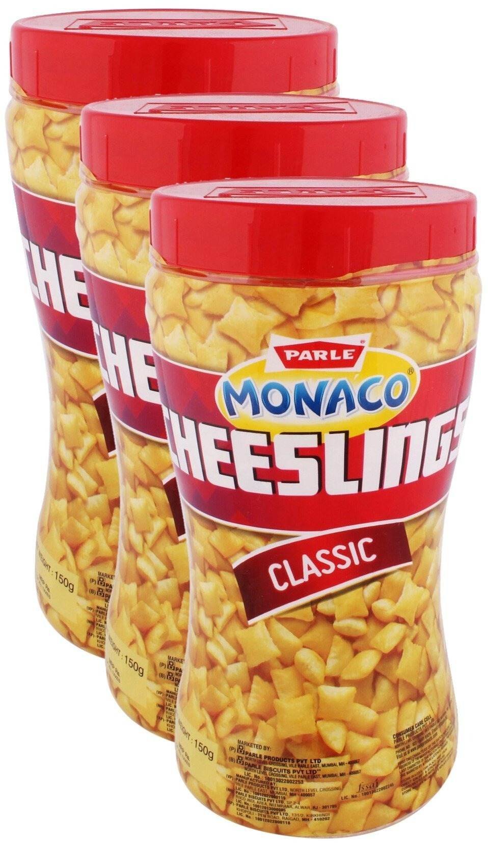 uk71tRzCCfF1L-1-1.jpg Parle More Combo - Monaco Cheeselings, Classic, 150 Gm (Pack of 3) Promo Pack - Fast UK Delivery - Image 1