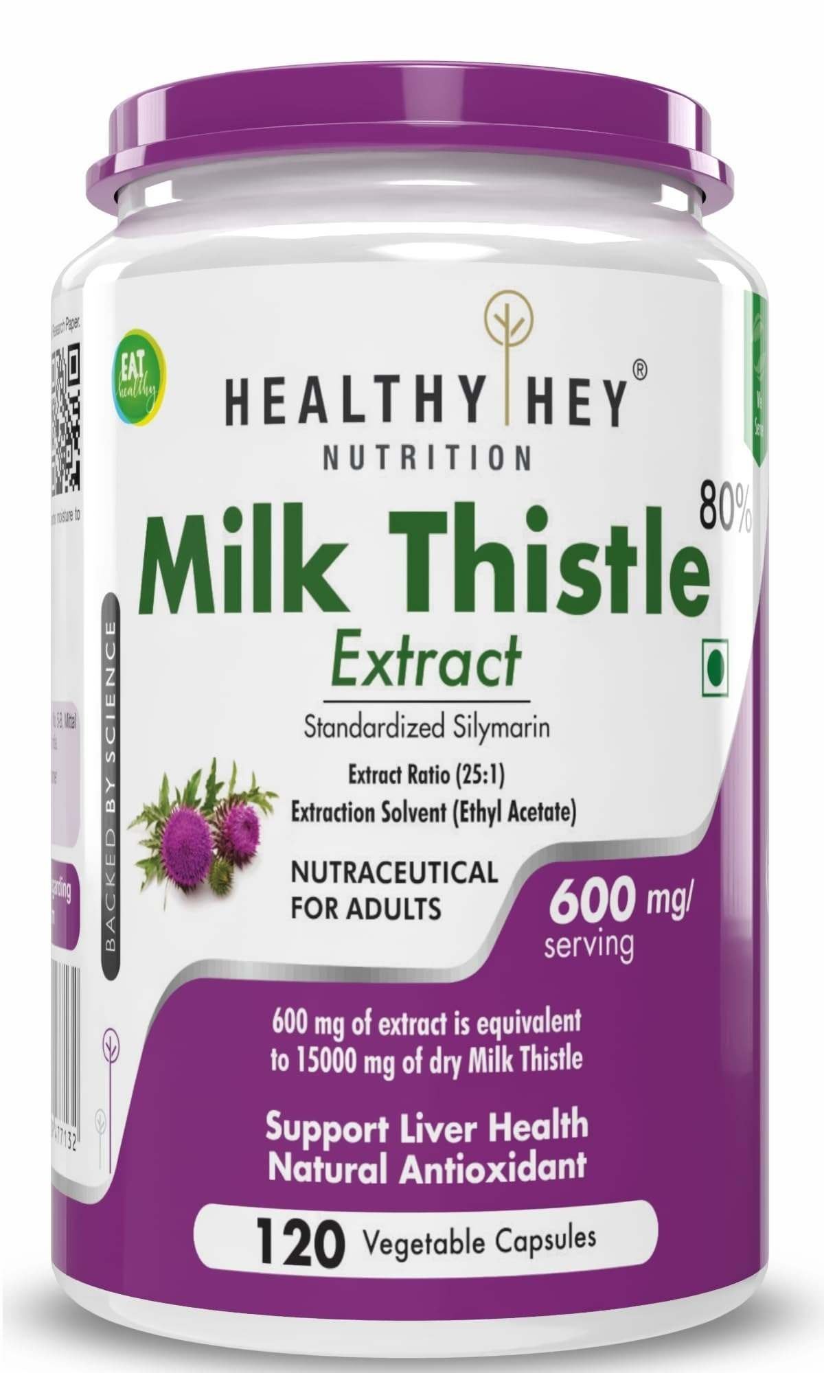 uk71uF5QBwLNL-1-1.jpg HealthyHey Nutrition Milk Thistle (Silymarin Marianum) - 600mg Extract - Support Liver Health - 120 Veg. Capsules - Fast UK Delivery - Image 1
