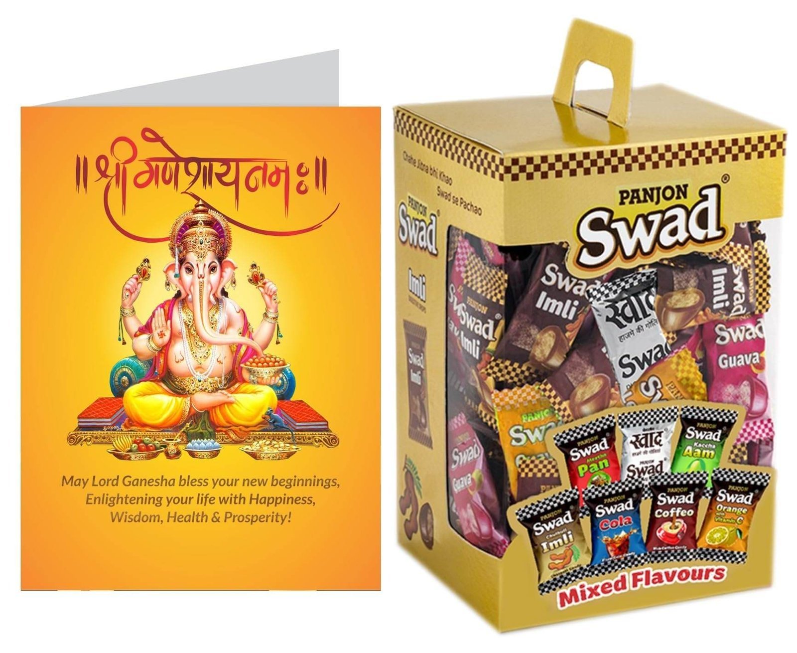 uk71uydeXQ2qL-1-1.jpg Swad Ganesh Chaturthi Gift with Card (Swad Mixed Candy 125 Gift Box & 1 Greeting card) - Fast UK Delivery - Image 1