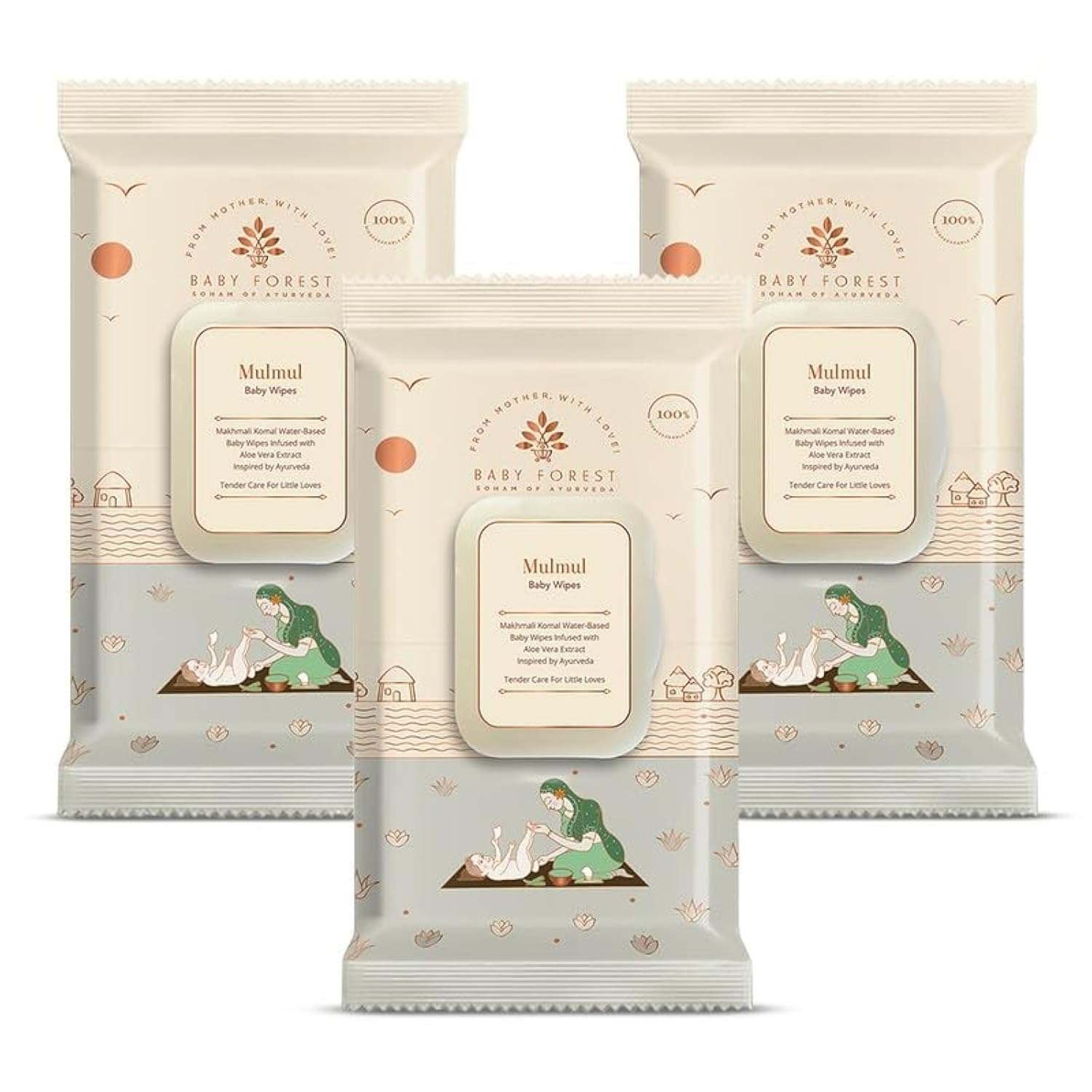 uk71vMvz7MyL-1.jpg Baby Forest Mulmul Baby Wipes | Ultra-Soft Baby Wet Wipes | Water Based Wipes | Chemical Free & Organic Baby Wipes | 3x Thicker & Softer Wipes | 72 Wipes | Pack of 3 - Fast UK Delivery - Image 1