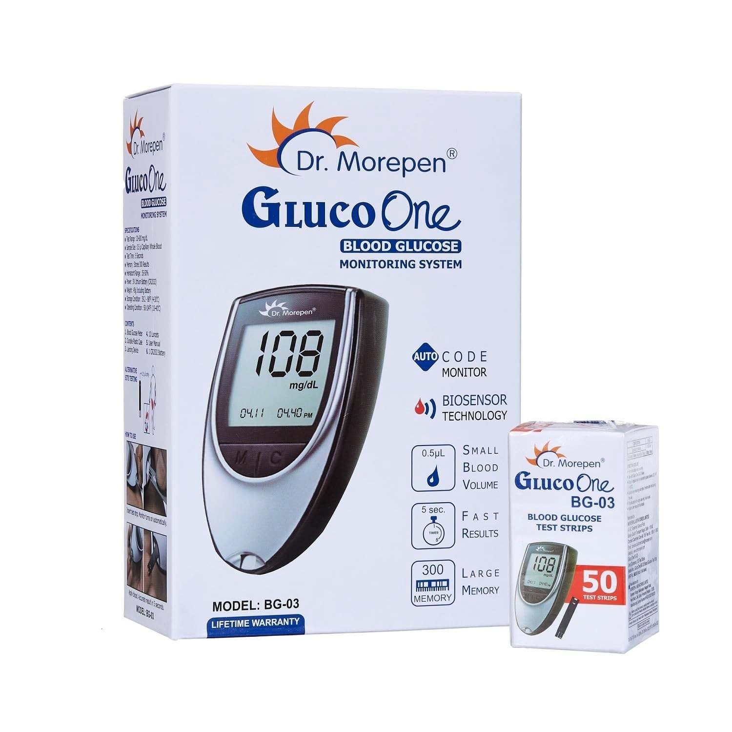 uk71xExwFHEZL-1-1.jpg Dr. Morepen BG-03 Gluco One Glucometer Combo, 50 Strips (Multicolor) - Fast UK Delivery - Image 1