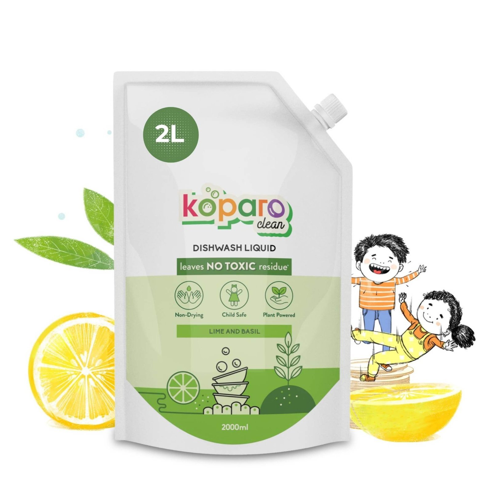 uk71xmHg-gkCL-1-1.jpg Koparo Organic Dishwash Liquid | 2 Litres | Lime And Basil Fragrance | Natural, Plant Based & Eco-Friendly | Removes Tough Grease, Soft on Hands | Baby & Pet Safe - Fast UK Delivery - Image 1