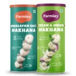 Farmley Roasted Makhana, Himalayan Salted & Cream & Onion Flavour I 77g Each I Healthy Snack Roasted in Olive Oil | Guilt-Free & Crunchy Munchies | Pack of 2 - Fast UK Delivery