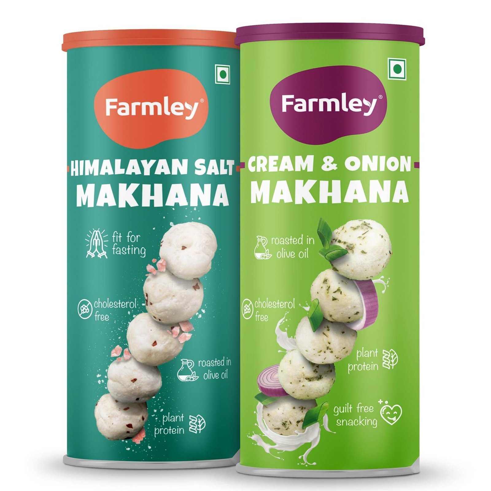 uk71ySp4sraAL-1-1.jpg Farmley Roasted Makhana, Himalayan Salted & Cream & Onion Flavour I 77g Each I Healthy Snack Roasted in Olive Oil | Guilt-Free & Crunchy Munchies | Pack of 2 - Fast UK Delivery - Image 1