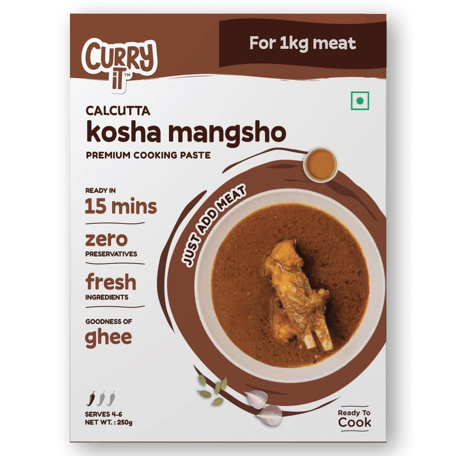 uk71ydWsXw5TL-1-1.jpg CURRYiT Calcutta Kosha Mangsho Curry Paste 250g | Ready to Cook in 15 mins | Serves 4-6 | Just add Fresh Mutton, Meat, Fish | Goodness of Ghee | No Preservatives | Eat with Chawal Roti | Indian Masala Gravy - Fast UK Delivery - Image 1