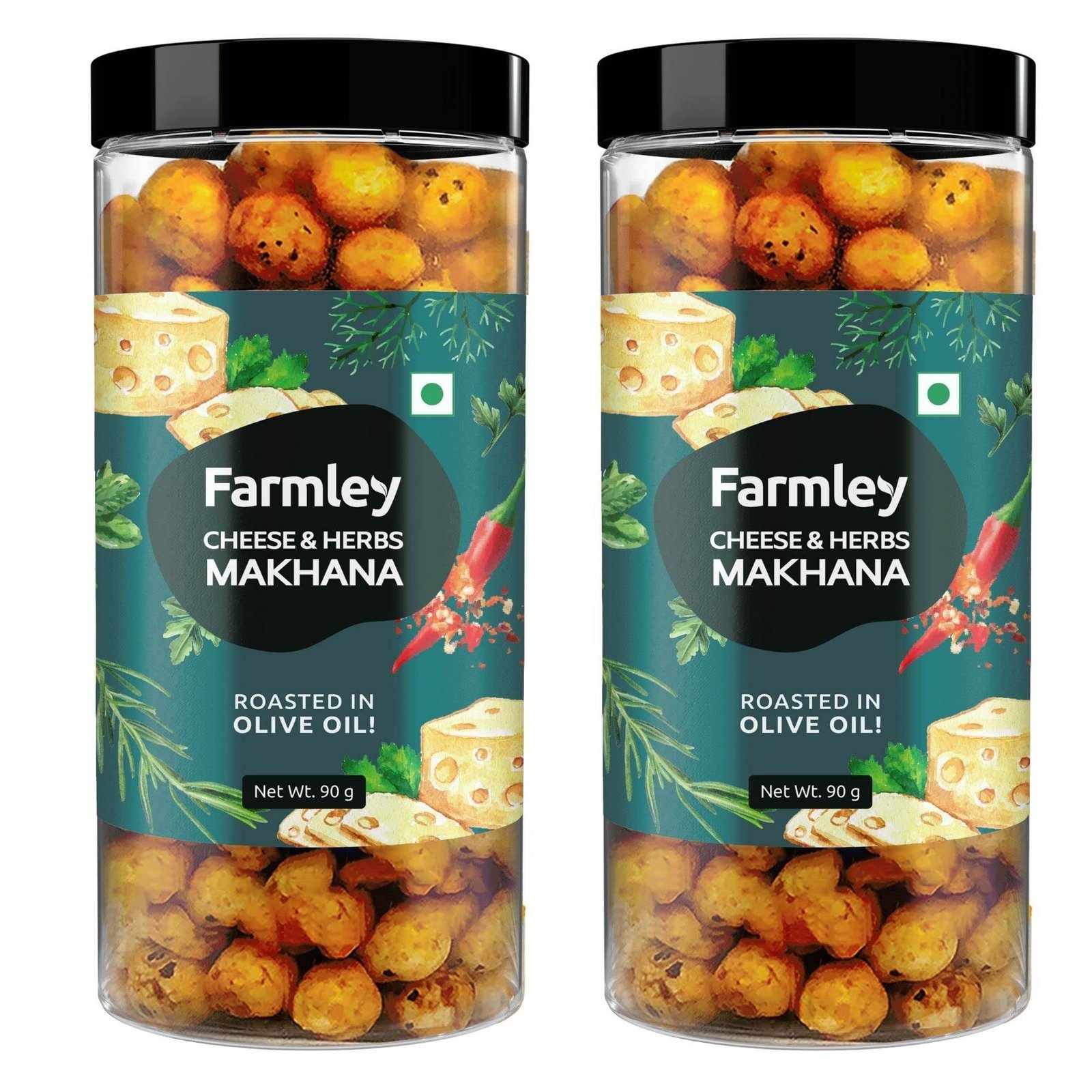 uk81-i4UcA9GL-1-1.jpg Farmley Roasted Cheese & Herbs Makhana- Roasted In Olive Oil 166 gram (Pack of 2, Each 83g) - Fast UK Delivery - Image 1