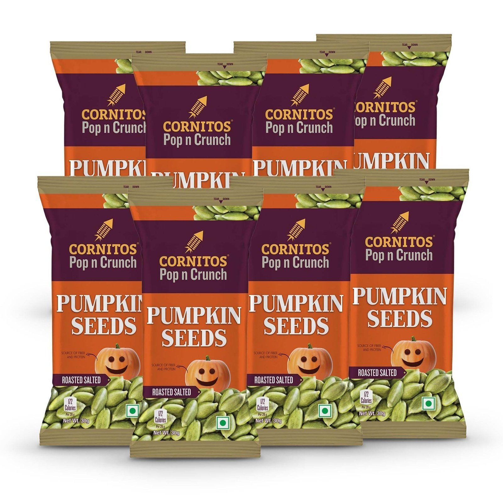 uk811l662l2rL-1-1.jpg CORNITOS Roasted Pumpkin Seeds | Pack of 8 (30g Each) - Fast UK Delivery - Image 1