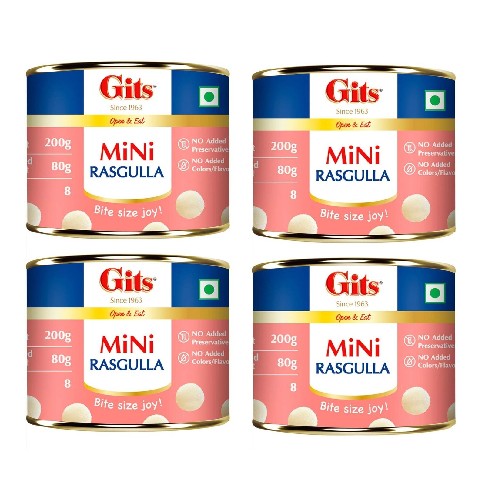 uk812Eued9nBL-1.jpg Gits MiNi Rasgulla 200 gms Open & Eat | Pack of 4 tins | 8 pieces in each tin | Party Pack | Quick Sweet Cravings - Fast UK Delivery - Image 1