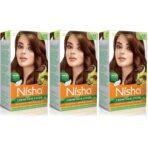 Nisha Cream hair color (120 ml/each) with Rich, Bright, Long Lasting Shine Hair Color NO AMMONIA Cream FORMULA smooth care for your precious hair! NATURAL BROWN 4 (Pack of 3) Fast Shipping to USA & Canada