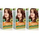 Nisha Cream hair color (120 ml/each) with Rich, Bright, Long Lasting Shine Hair Color NO AMMONIA Cream FORMULA smooth care for your precious hair! NATURAL BROWN 4 (Pack of 3) Fast Shipping to USA & Canada