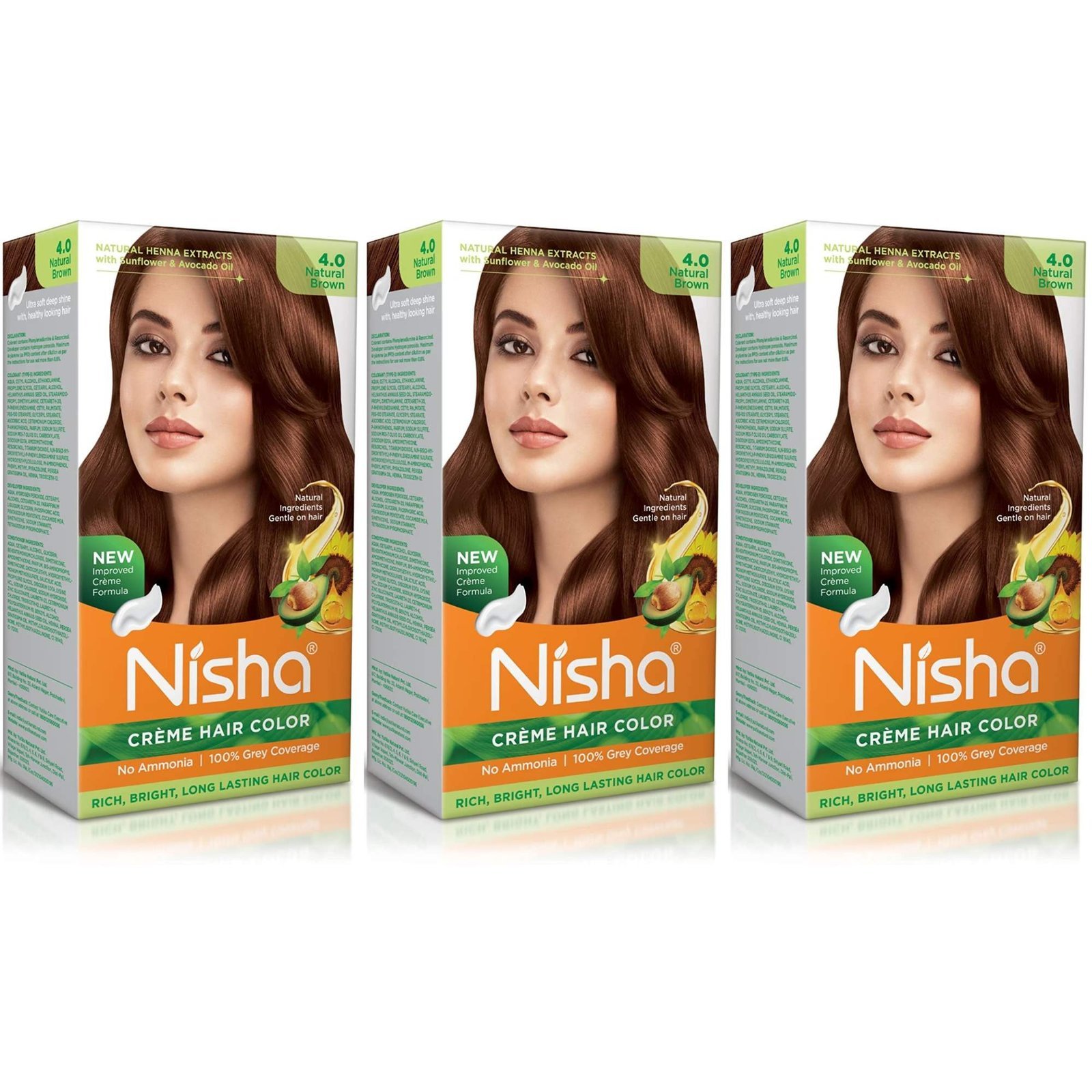 uk812n938NrEL-1.jpg Nisha Cream hair color (120 ml/each) with Rich, Bright, Long Lasting Shine Hair Color NO AMMONIA Cream FORMULA smooth care for your precious hair! NATURAL BROWN 4 (Pack of 3) Fast Shipping to USA & Canada - Image 1