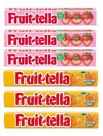 Fruit-Tella Strawberry (Pack Of 3), Fruit-Tella Orange Flavour (Pack Of 3) Chewy Toffee Stick (6 x 32.4g) - Fast UK Delivery