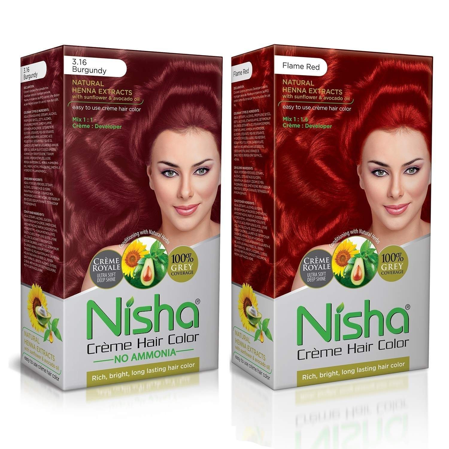 uk8156sCRTy2L-1.jpg Nisha Cream Hair Color Combo Pack Burgundy & Flame Red Rich, Bright, Long Lasting Shine Hair Colour (60gm + 90ml + 18ml Nisha Conditioner) - Fast UK Delivery - Image 1