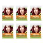 Nisha Cream Hair Color Rich Bright Long Lasting Hair Colouring For Ultra Soft Deep Shine 100% Grey Coverage Conditioning With Natural Herbs Burgundy (Pack of 6) - Fast UK Delivery