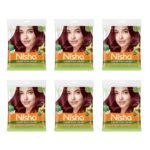 Nisha Cream Hair Color Rich Bright Long Lasting Hair Colouring For Ultra Soft Deep Shine 100% Grey Coverage Conditioning With Natural Herbs Burgundy (Pack of 6) - Fast UK Delivery