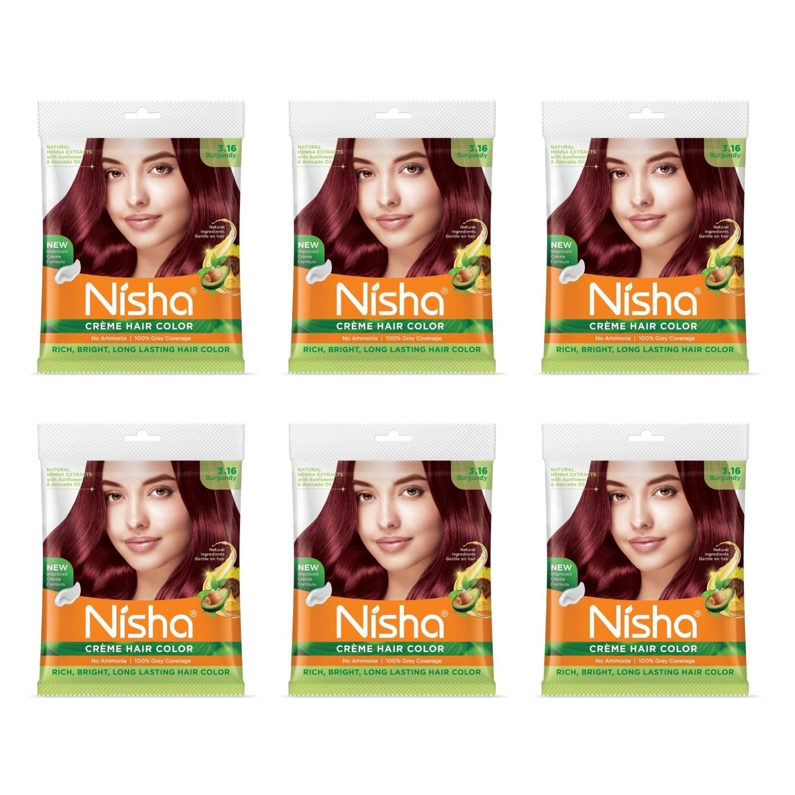 uk815F9ZCXWL.jpg Nisha Cream Hair Color Rich Bright Long Lasting Hair Colouring For Ultra Soft Deep Shine 100% Grey Coverage Conditioning With Natural Herbs Burgundy (Pack of 6) - Fast UK Delivery - Image 1