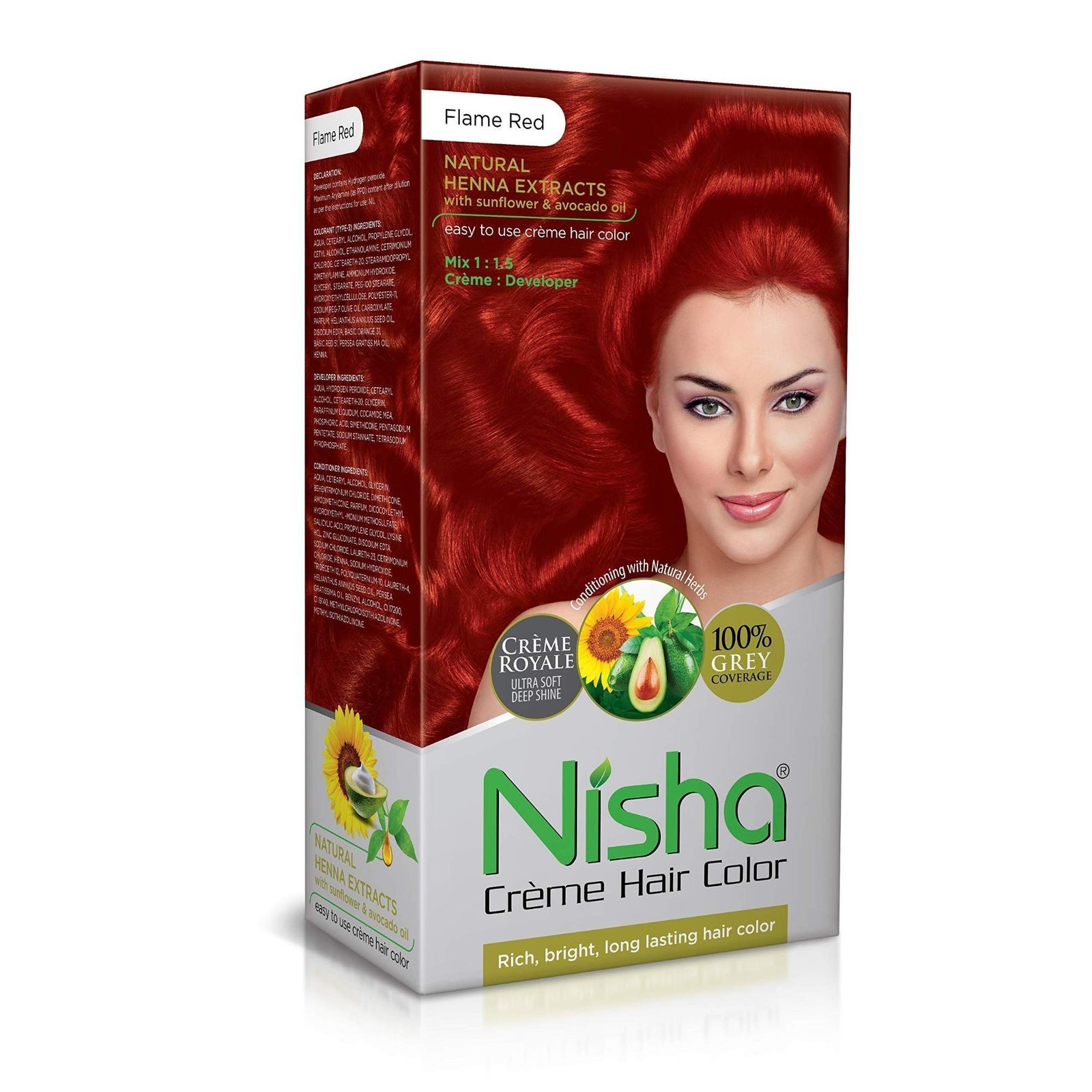 uk816EB89UvL.jpg Nisha Cream Hair Color for Women and Men Flame Red Hair Color Long Lasting Party Hair Color With Henna Extracts for Hair Care Pack of 1 (60g+90ml+18ml) - Fast UK Delivery - Image 1