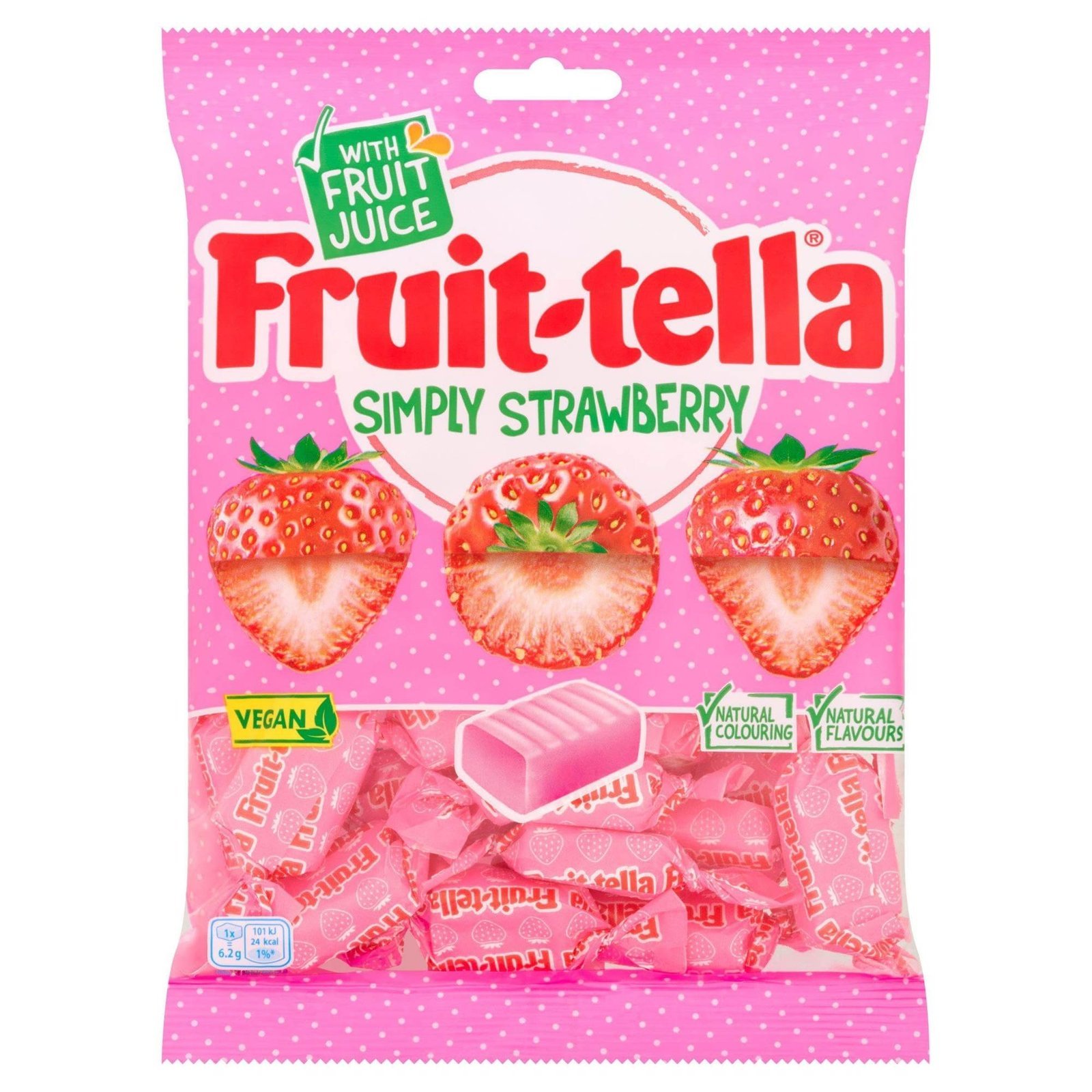 uk8181VQeDbL-1.jpg Fruit-tella Simply Strawberry Candy Bag, Natural Flavours and Colours, Vegan, Imported Candy, 135g - Fast UK Delivery - Image 1
