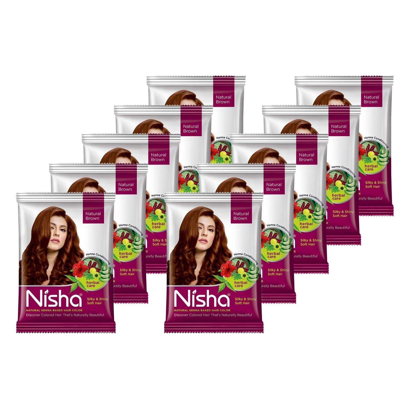 uk818nAEaqSrL-1.jpg Nisha Henna Based Hair Color Packet No Ammonia Long Lasting (30 g (Pack of 10), Natural Brown) - Fast UK Delivery - Image 1
