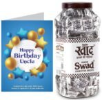 Swad Happy Birthday Uncle Gift with Card (Swad Digestive Candy 200 Jar & 1 Greeting card) - Fast UK Delivery