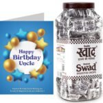 Swad Happy Birthday Uncle Gift with Card (Swad Digestive Candy 200 Jar & 1 Greeting card) - Fast UK Delivery