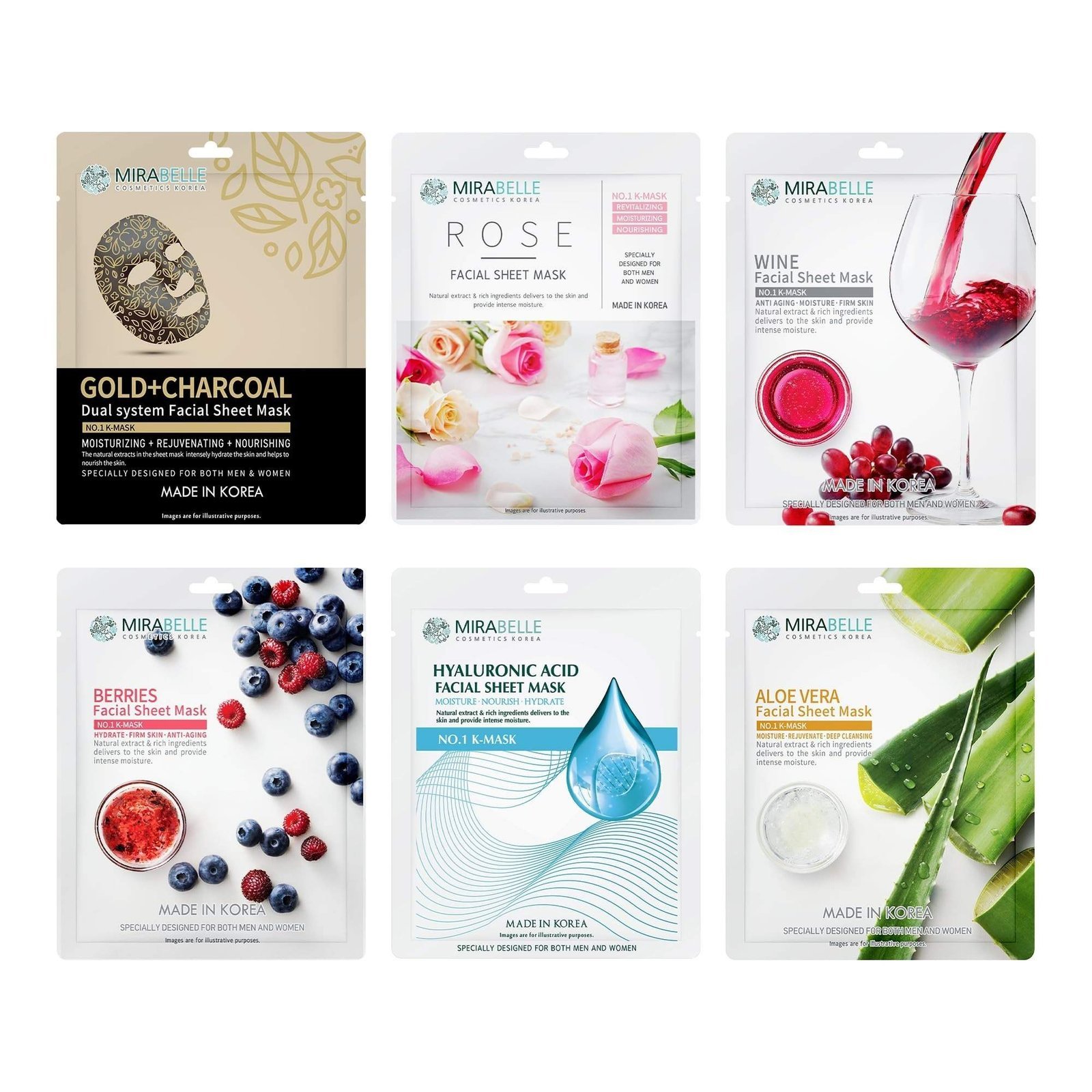 uk81A-TpuQwdL-1.jpg MIRABELLE COSMETICS KOREA Dry Skin Korean Face Mask Sheets | Anti-Aging & Hydration| Suitable For Women & Men | Combo Pack Of 6 (Each 25Ml) - Fast UK Delivery - Image 1
