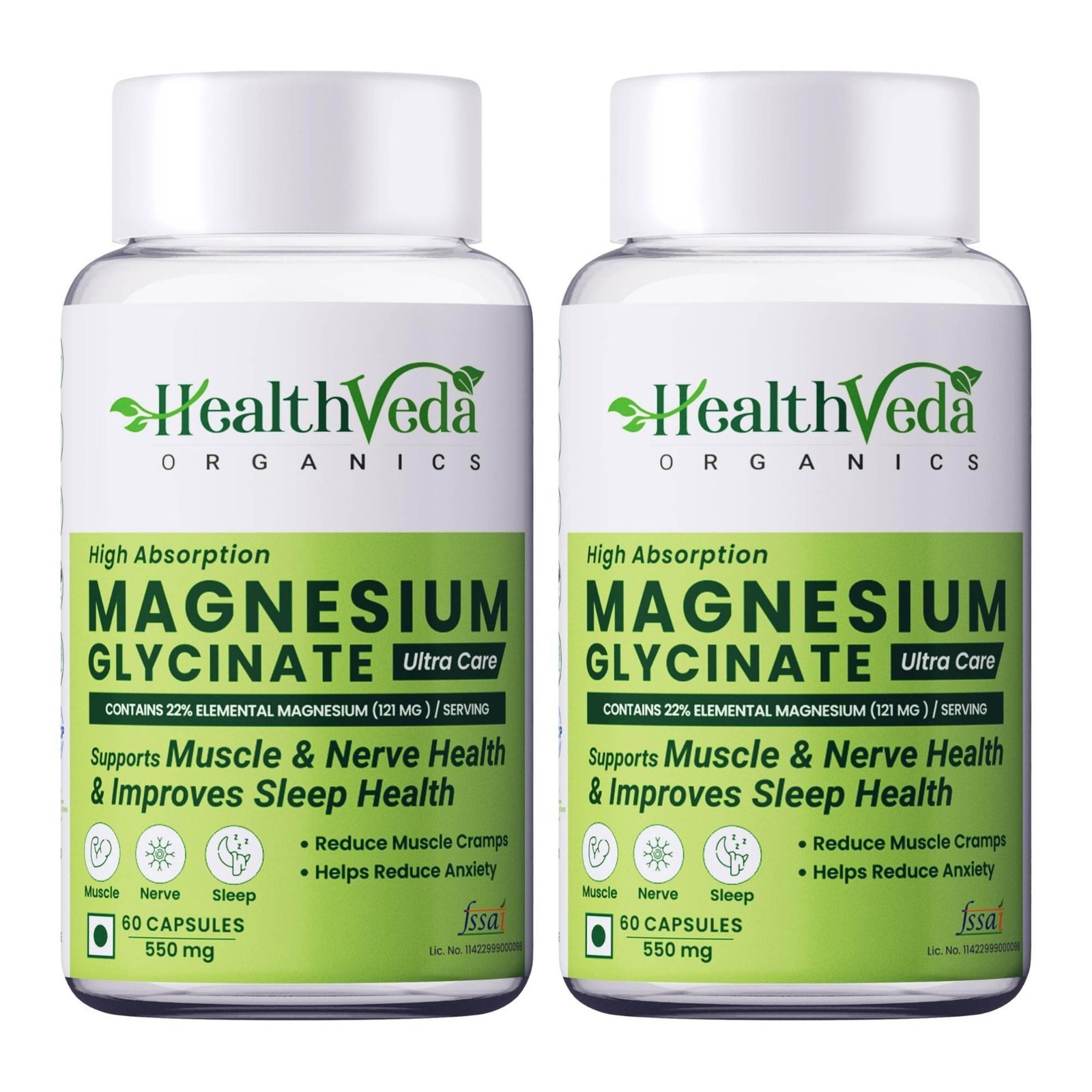 uk81AOPVhMROL-1-1.jpg HEALTH VEDA ORGANICS PRIVATE LIMITED High Absorption Magnesium Glycinate, 550mg | 120 Veg Capsules | Supports Nerve & Muscle Health | Improves Sleep Quality | For Both Men & Women (Pack of 2) - Fast UK Delivery - Image 1