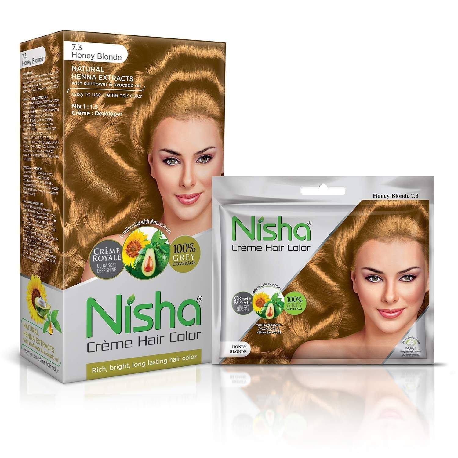 uk81Ddxxr4PaL-1.jpg Nisha Cream Hair Color Combo Pack of Honey Blonde 150gm Jumbo + 40gm Sachet Pack Fast Shipping to USA & Canada - Image 1