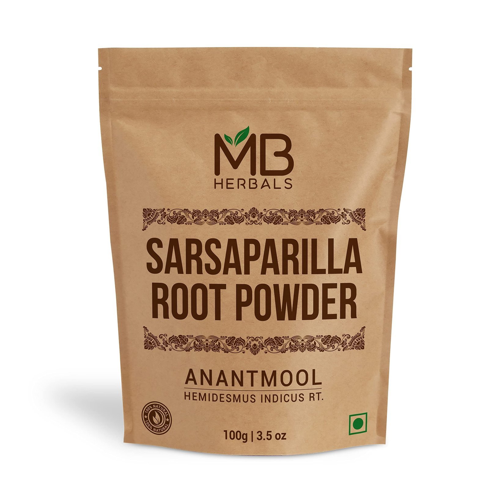 uk81DetM5LBEL-1.jpg MB Herbals Sarsaparilla Root Powder 100gram Anantmool Nannari Dry Root Powder Red Sariva - Image 1